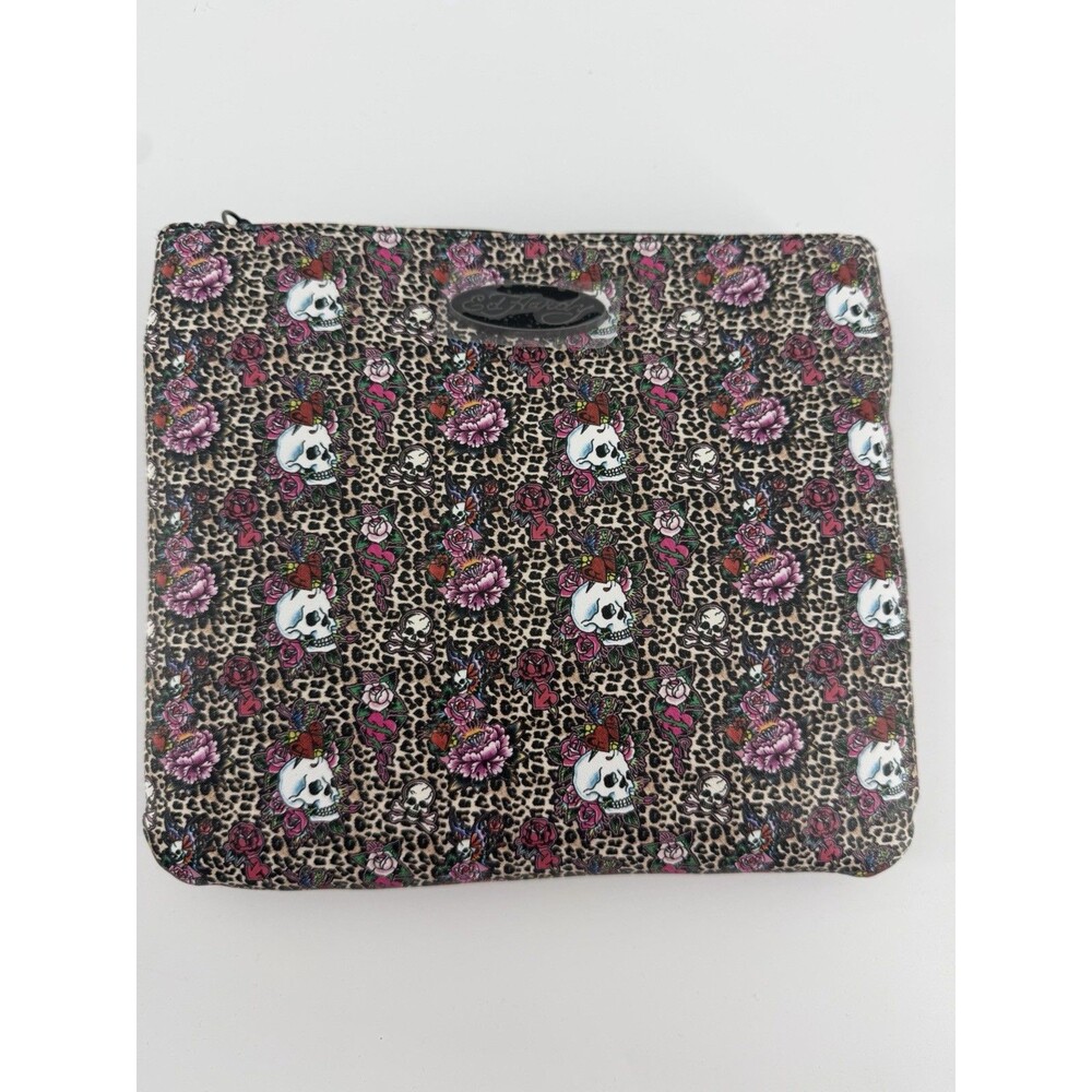 ED HARDY Skull Hearts Love Wristlet Pouch Purse Bag Cheetah Print